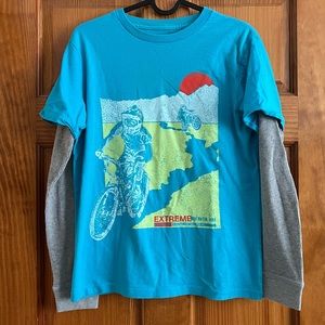 👑 2/$20 👑 GapKids Blue with Gray Attached Long Sleeve Biker Tee Size XL